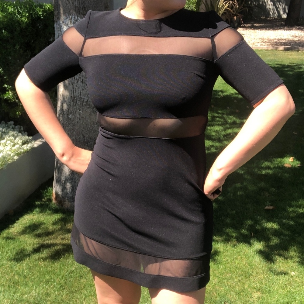 Black dress with mesh cutouts